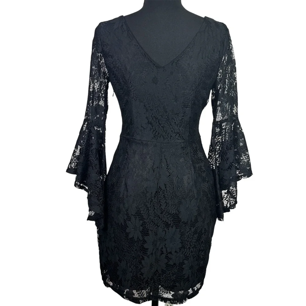 Lulus Lace Party‎ Dress Bell Sleeve Cocktail Little Black Dress S
